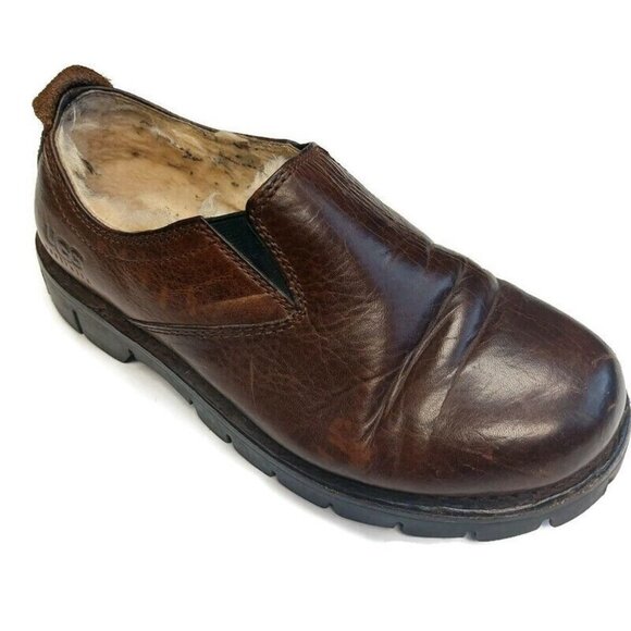 UGG Australia Sheepskin Lined Leather Shoes S/N 5487 Brown Mens Size 7 Womens 9 - Picture 1 of 12